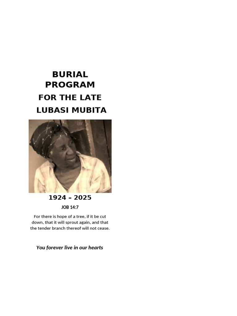 Burial Program for Lubasi Mubita | PDF
