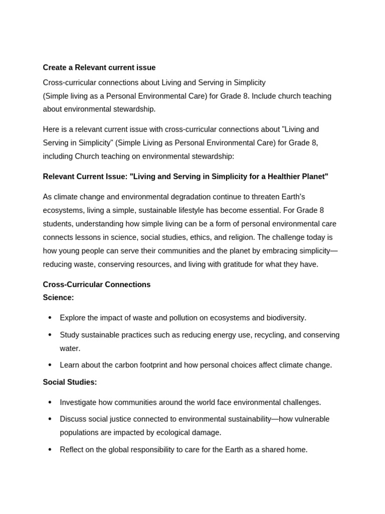 Create A Relevant Current Issue - Cross-Curricular C | PDF ...