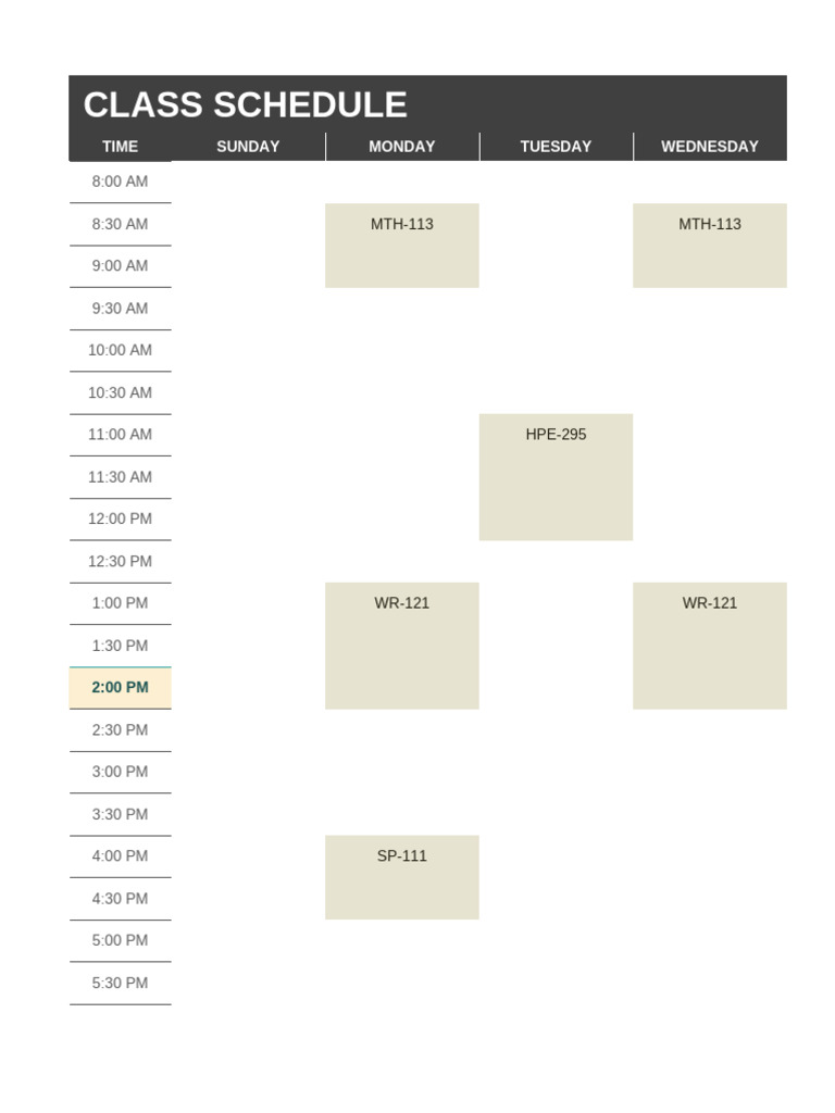 Class Timetable Schedule | PDF
