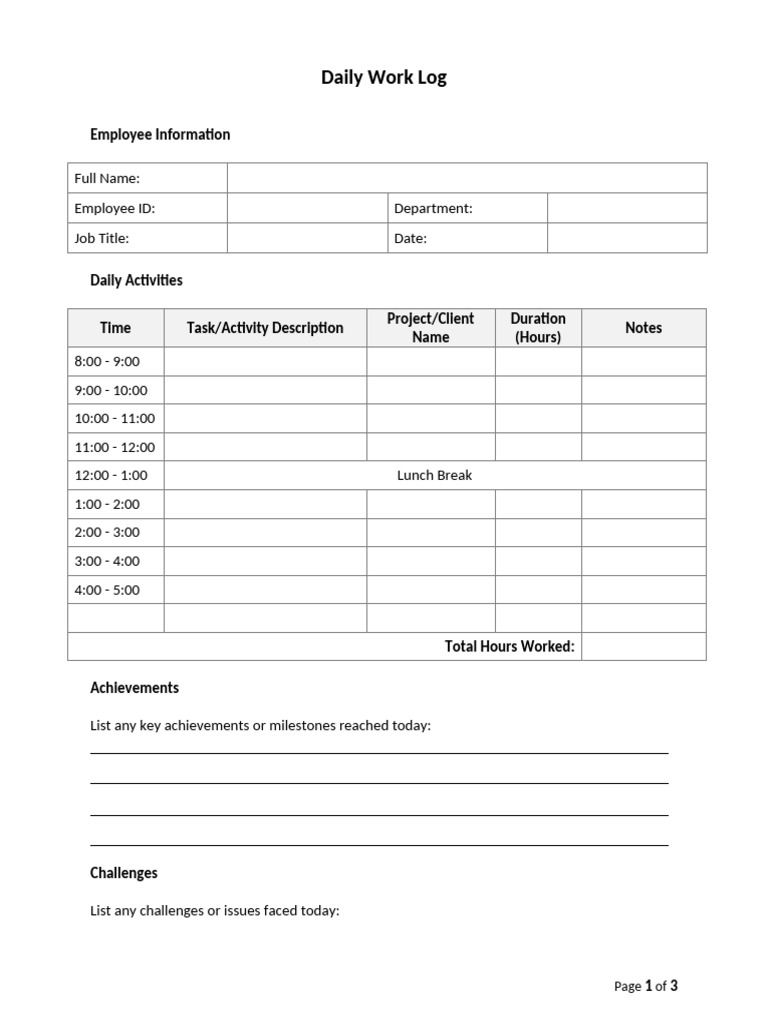 Daily Work Log | PDF