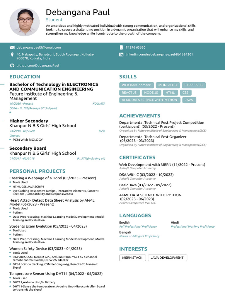 Electronics Engineering Student Profile | PDF | Computing