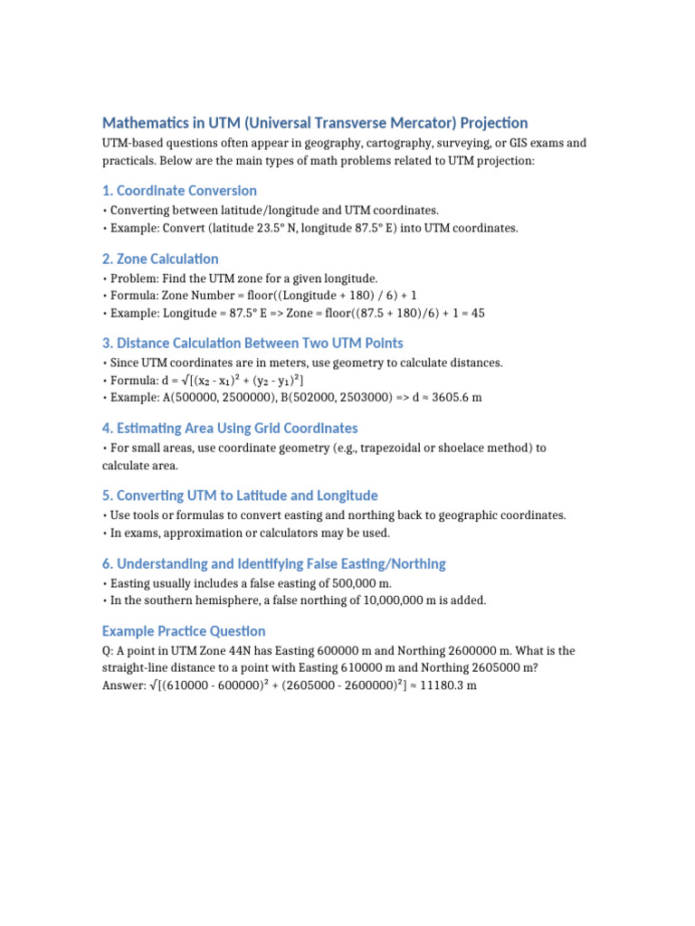UTM Projection Mathematics Guide | PDF