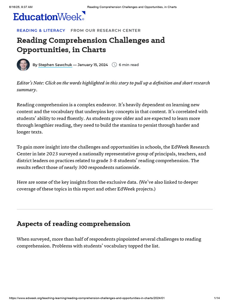 Reading Comprehension Challenges and Opportunities, in Charts | PDF ...