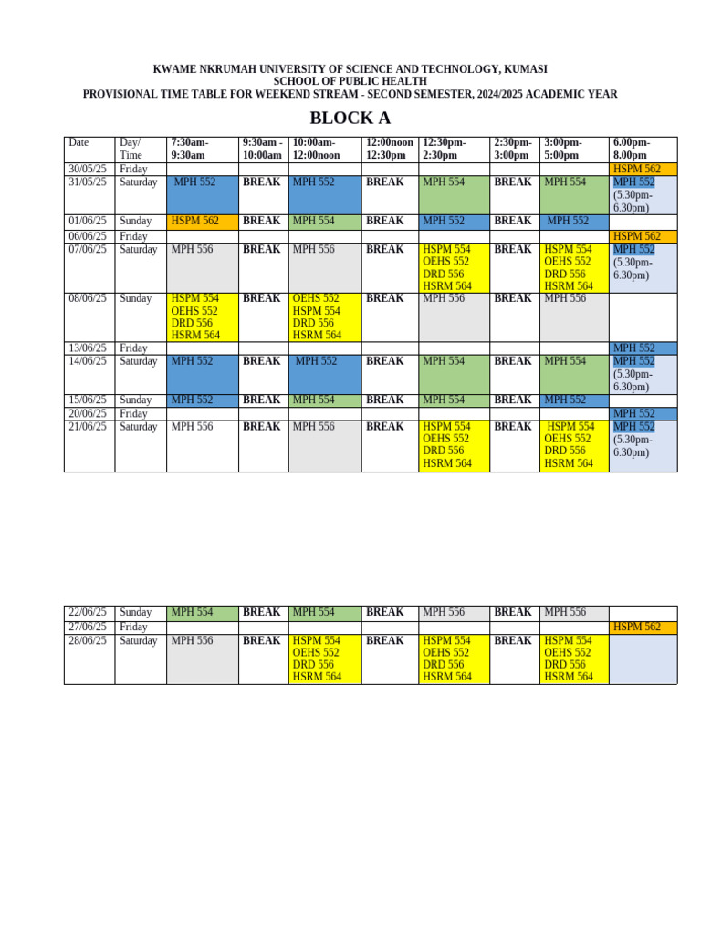 Weekend Semester Timetable 2024/2025 | PDF | Health Care