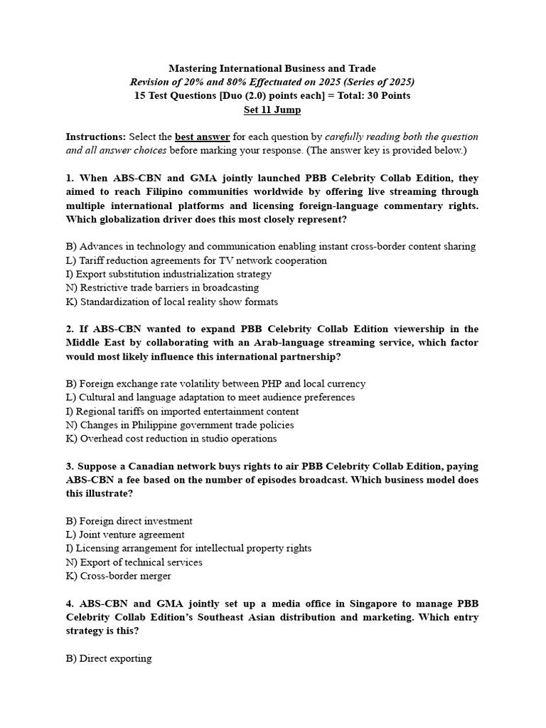 Mastering IBT Series of 2025 Test Questions Set 11 Jump | PDF | Exports ...
