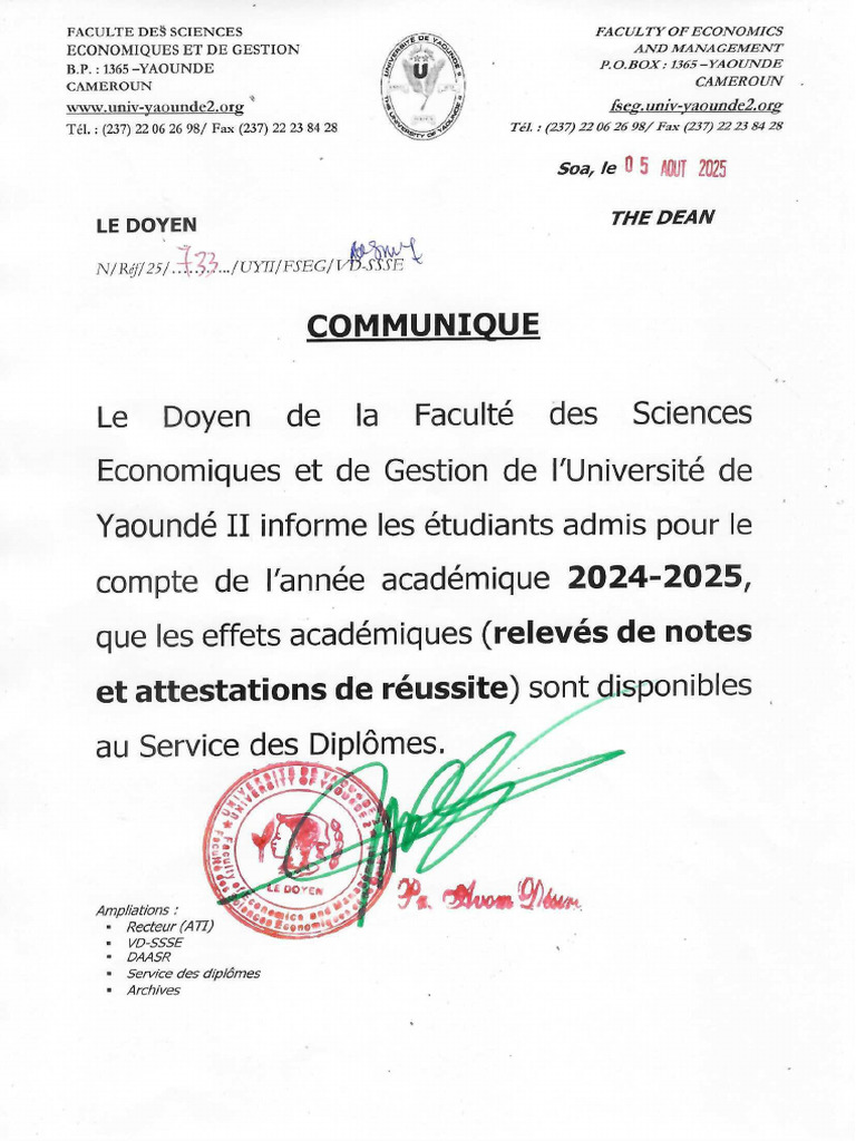 Releves de Notes Et Attestation de Reussites 2024-2025 Disponible | PDF
