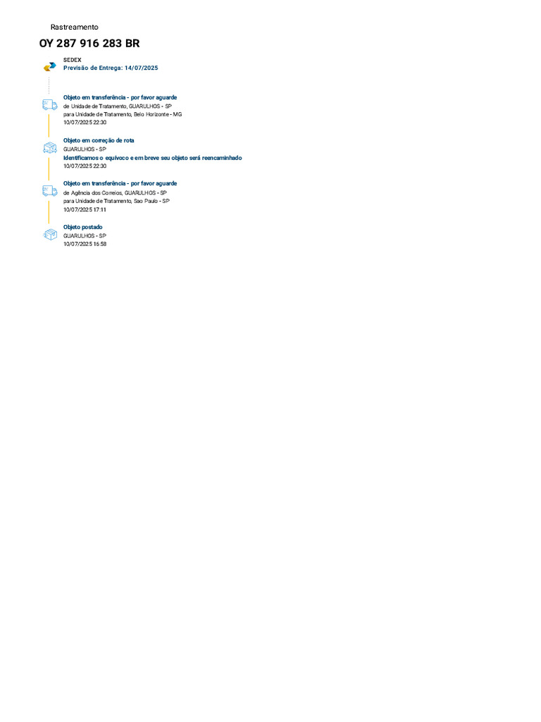 Rastreamento SEDEX OY 287 916 283 BR | PDF