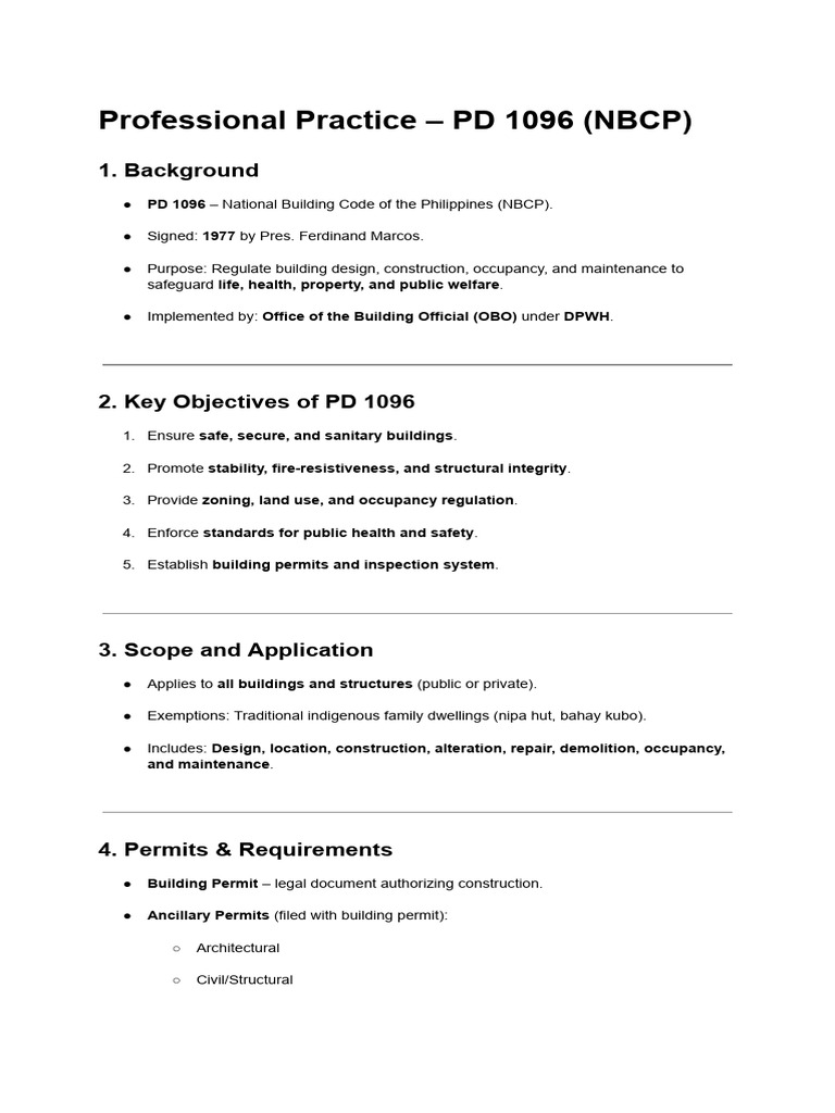 PD 1096: Building Code Overview | PDF | Fire Safety | Architect