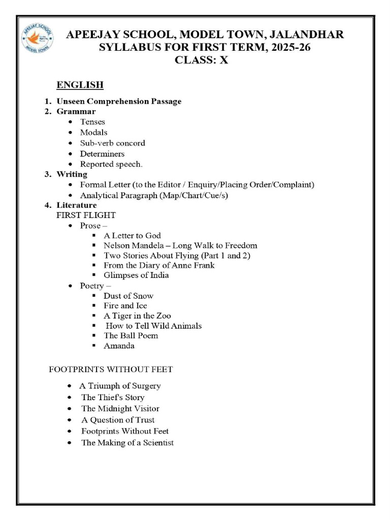Class X First Term Syllabus 2025 2025 08 02 081543 | PDF