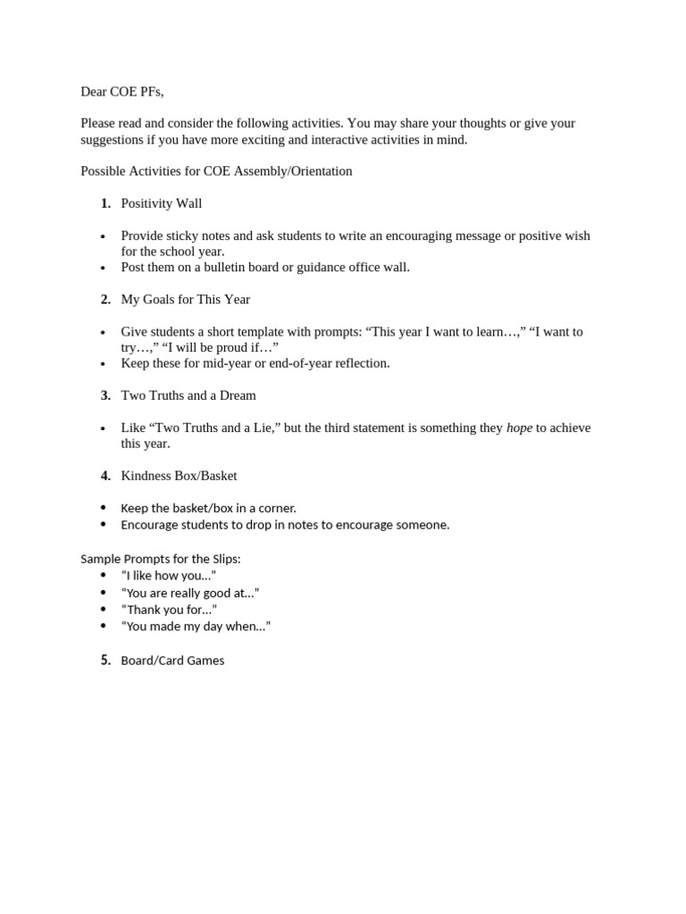 Activities Week of Welcome | PDF