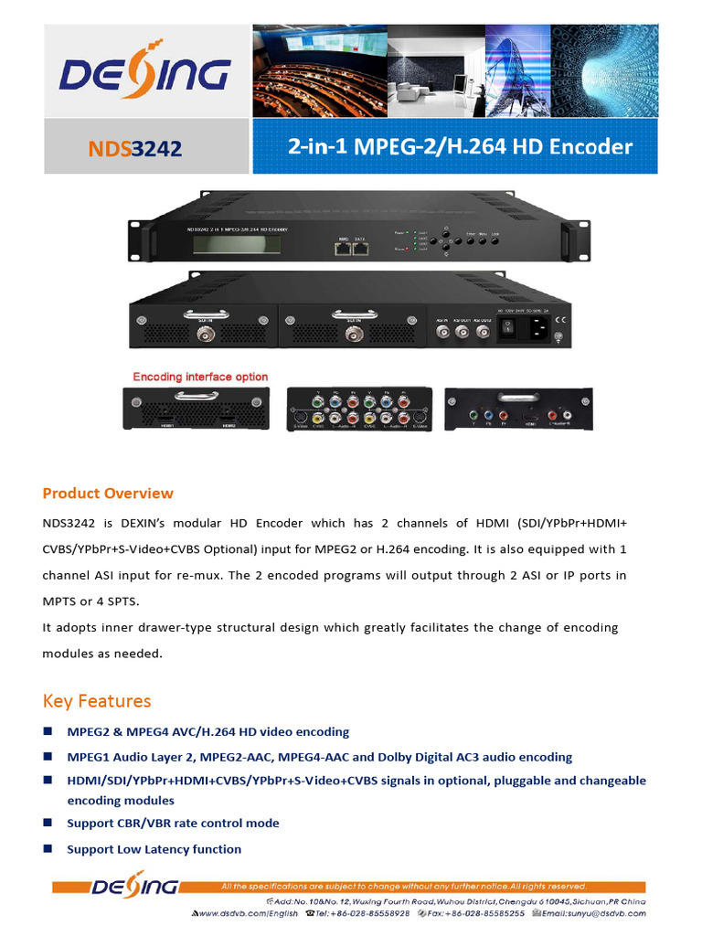 NDS3242 HD Encoder Overview | PDF | Hdmi | Telecommunications