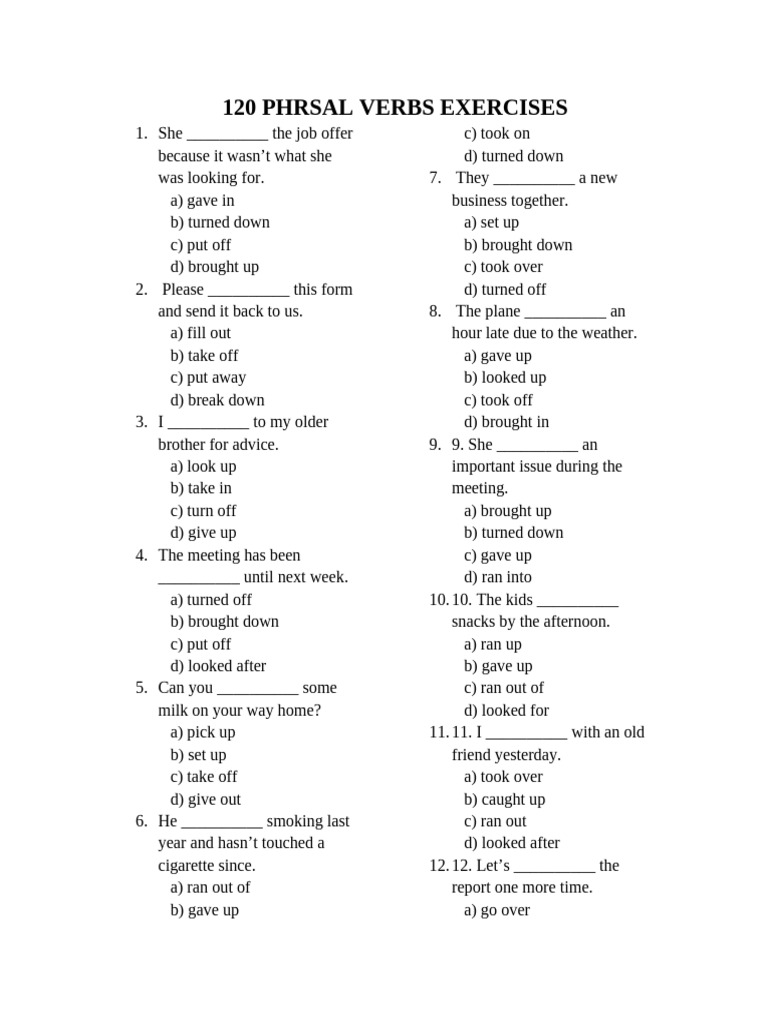Complete 120 Phrasal Verb Exercises | PDF