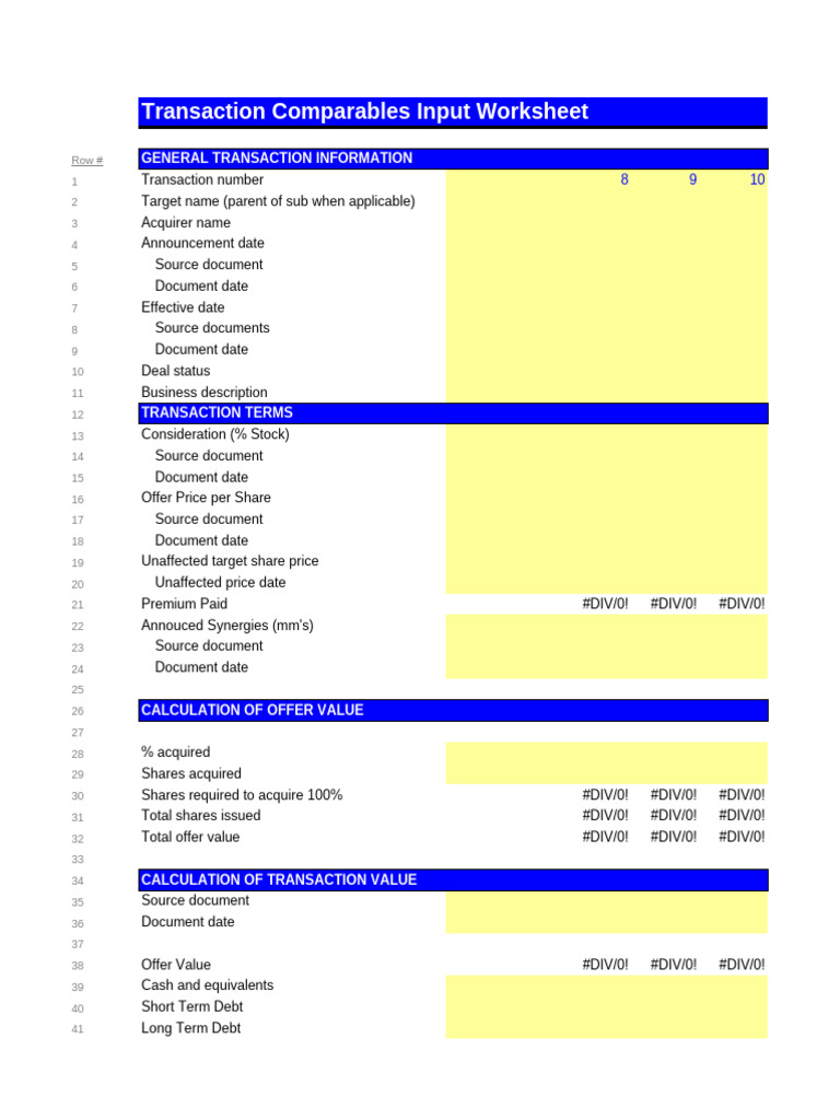 Transaction Comparables Analysis Worksheet | PDF | Net Income | Expense