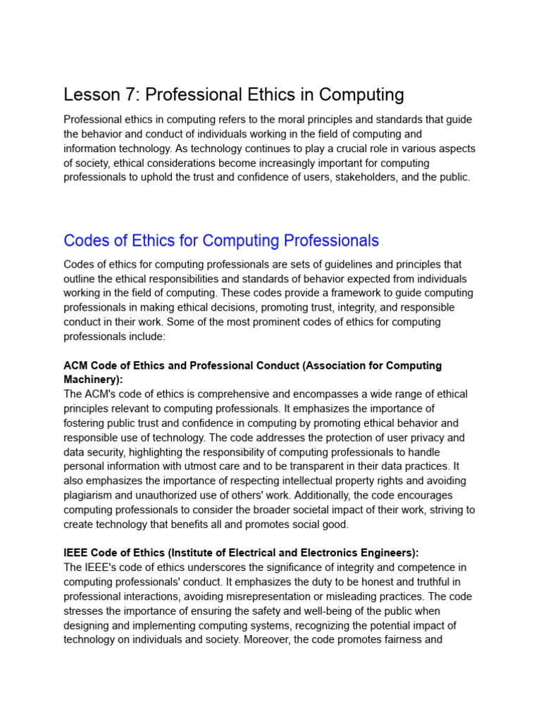 Ethics in Computing: Codes and Whistleblowing | PDF | Integrity ...