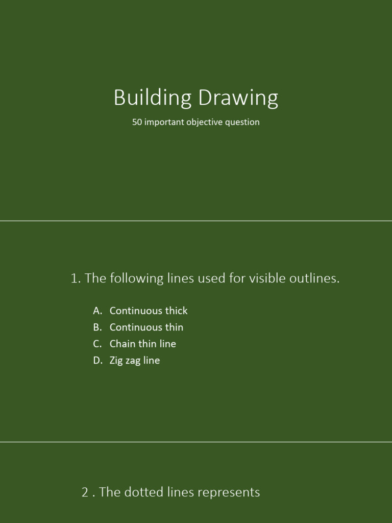 Building Drawing Quiz: 50 Questions | PDF | Stairs | Architectural Elements