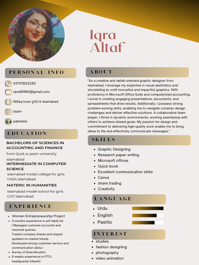 Iqra Altaf: Graphic Designer CV | PDF | Computing