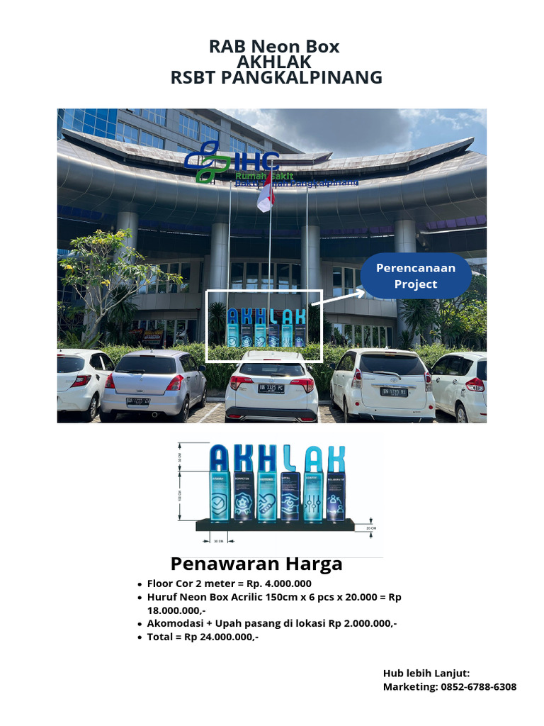 RAB Proyek Neon Box RSBT Pangkalan | PDF