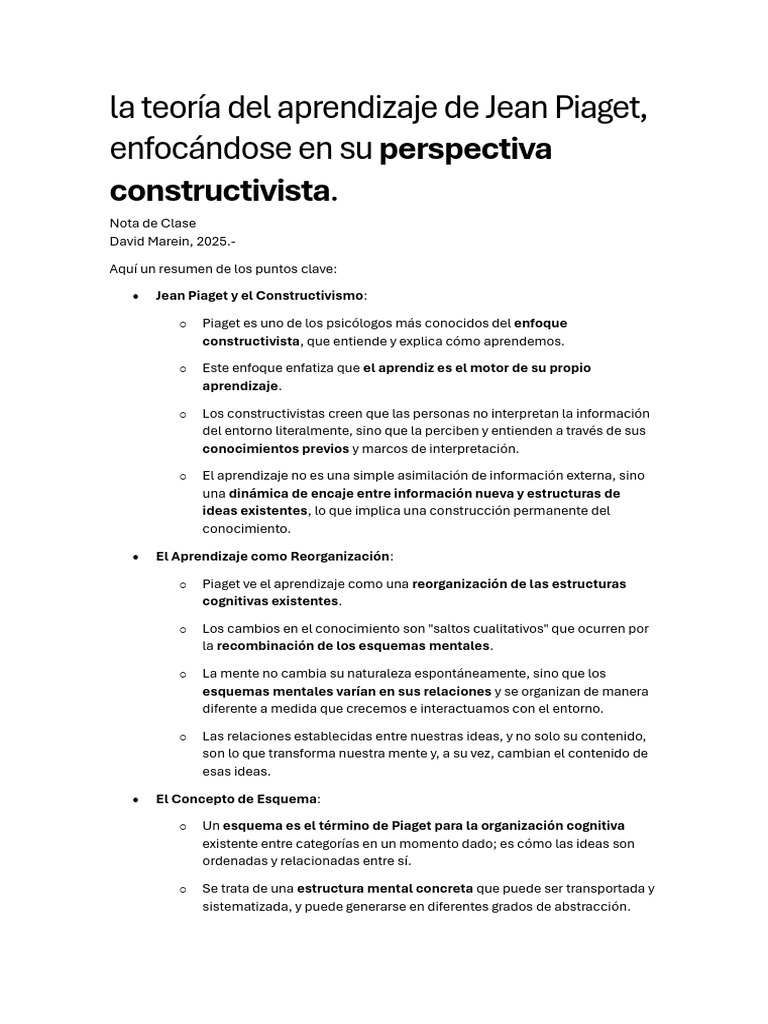 La Teoría Del Aprendizaje de Jean Piaget | PDF | Esquema (psicología ...