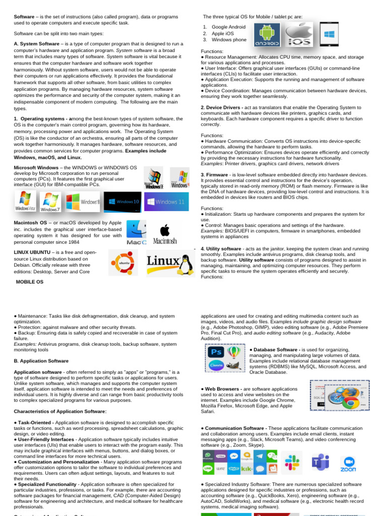 Types and Functions of Software Explained | PDF | Operating System ...