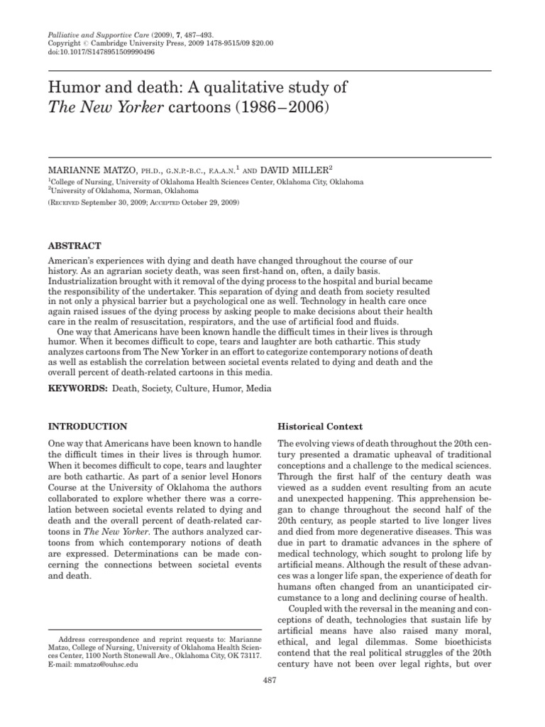 Humor and Death - A Qualitative Study of The New Yorker Cartoons (1986 ...