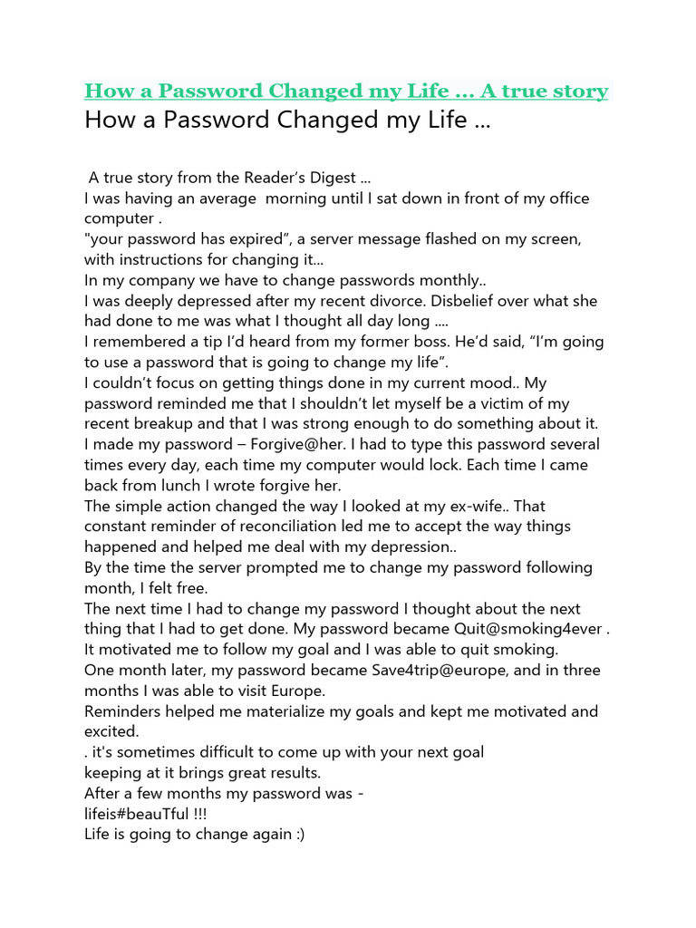 How A Password Changed My Life | PDF