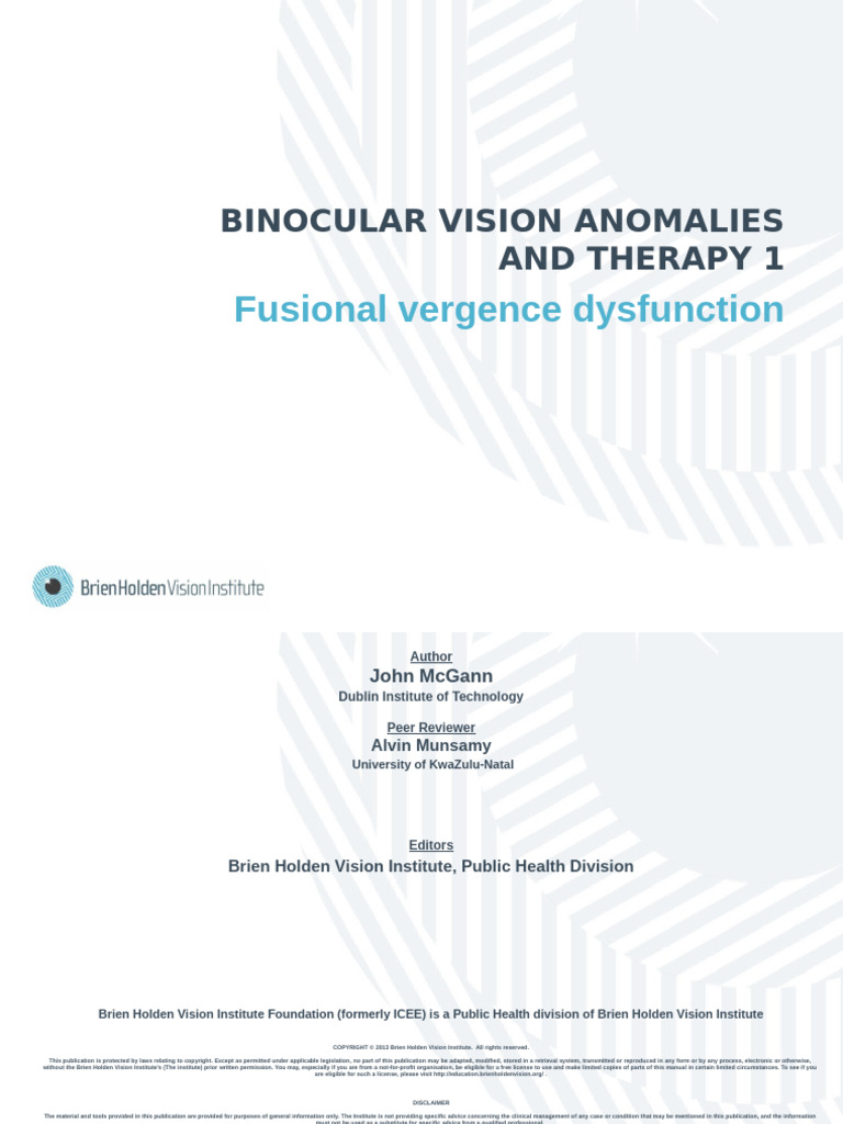 Fusional Vergence Dysfunction Overview | PDF | Vision | Diseases And ...