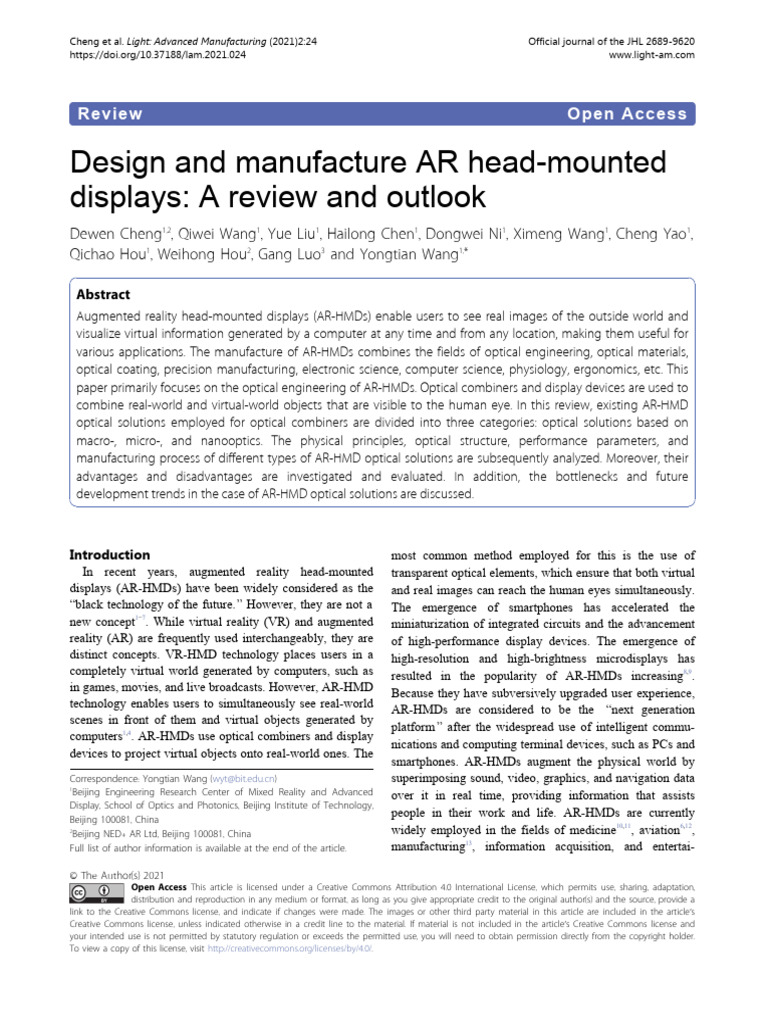AR-HMD Optical Solutions Review | PDF | Optics | Augmented Reality