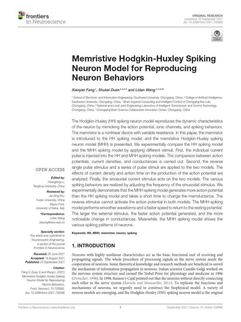 Memristive Hodgkin-Huxley Neuron Model | PDF | Action Potential ...