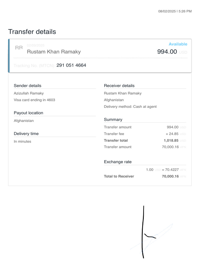 Transfer Details 2910514664 | PDF