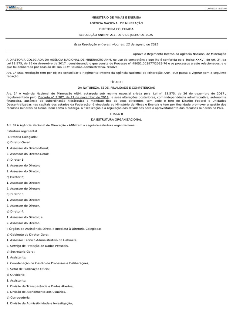Regimento Interno da ANM 2025 | PDF | Economia | Tecnologia da Informação