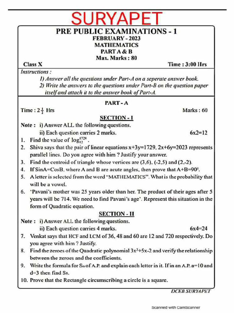 2023 Maths Pre-Final Papers All Districts | PDF