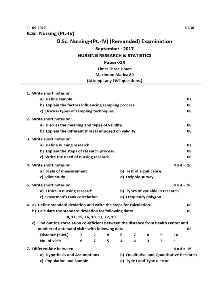 Nursing Research & Statistics Exam Guide | PDF | Statistics | Validity ...