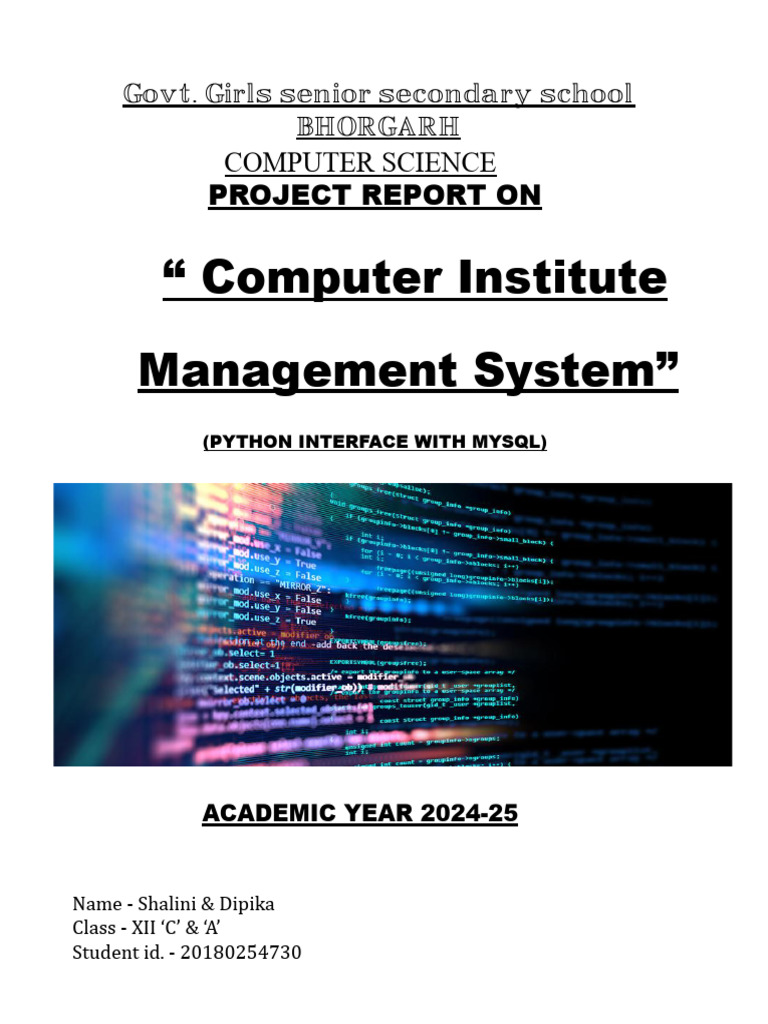Computer Institute Management System Report | PDF | My Sql | Databases
