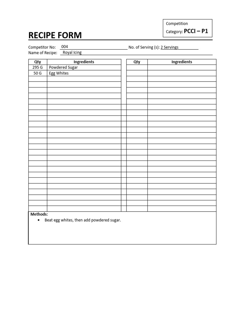 PCC Recipe Form Royal Icing 1 | PDF