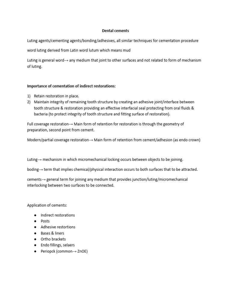 Understanding Dental Cements and Luting Agents | PDF | Chemical ...