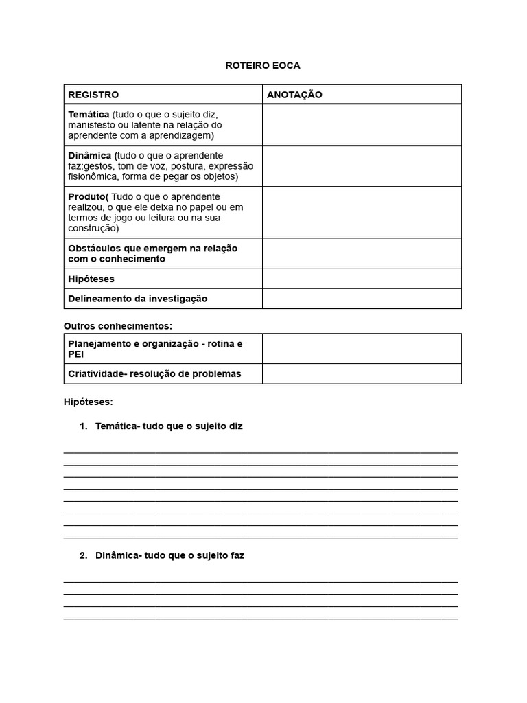 Roteiro Eoca | PDF | Pensamento | Aprendizado