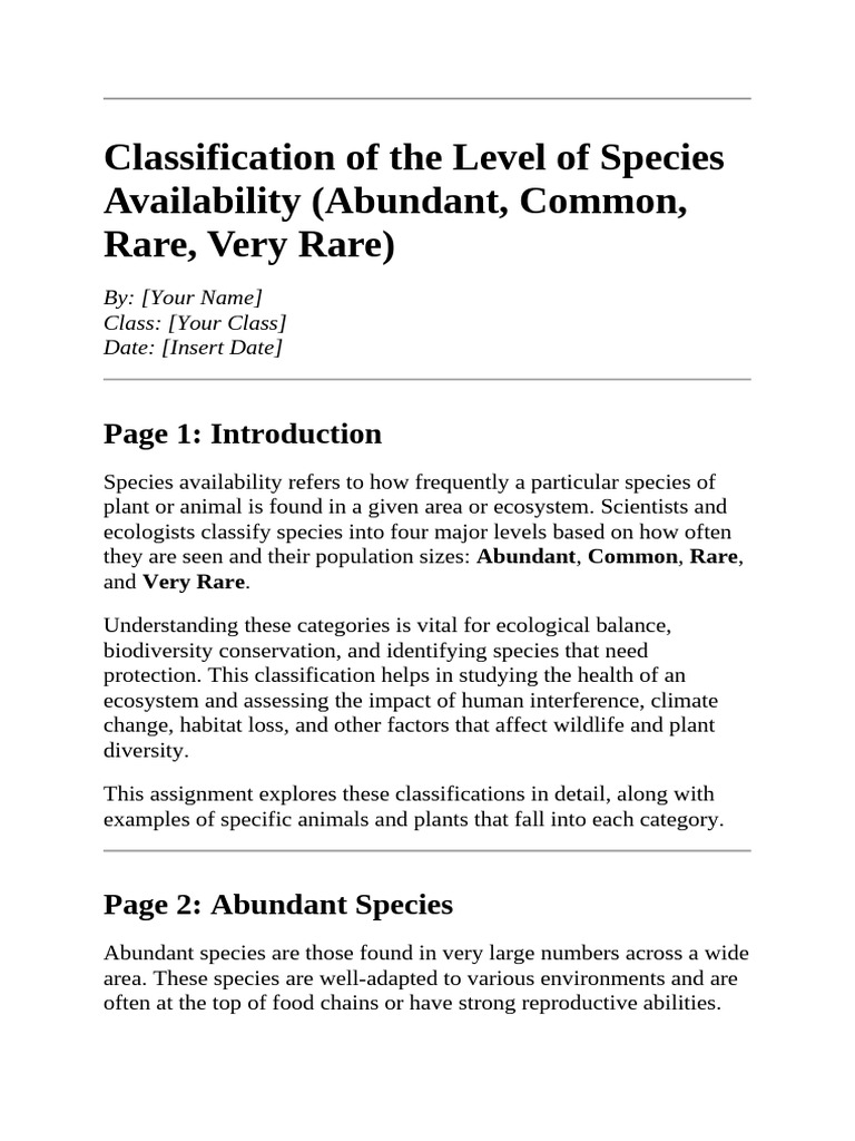 Species Availability Classification Guide | PDF | Endangered Species ...