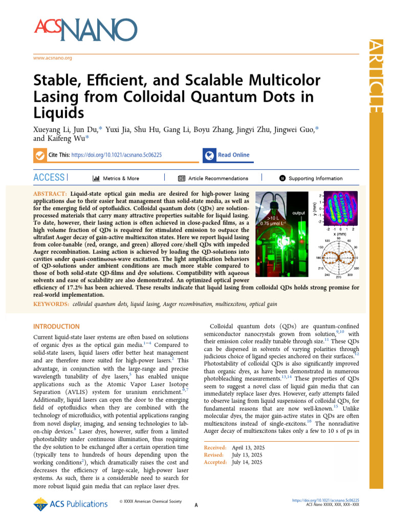 Li Et Al 2025 Stable Efficient and Scalable Multicolor Lasing From ...