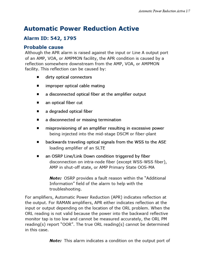 Automatic Power Reduction | PDF | Amplifier | Fiber Optic Communication