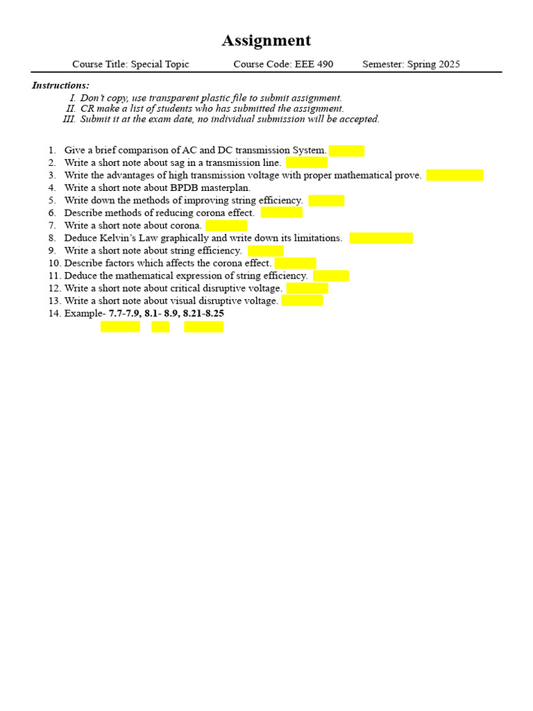 EEE 490 Assignment Guidelines | PDF