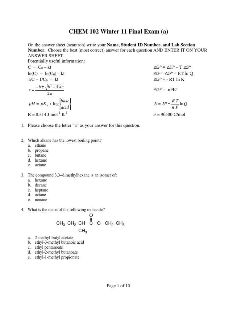 Chem 102 Final Pdf Chemical Equilibrium Acid
