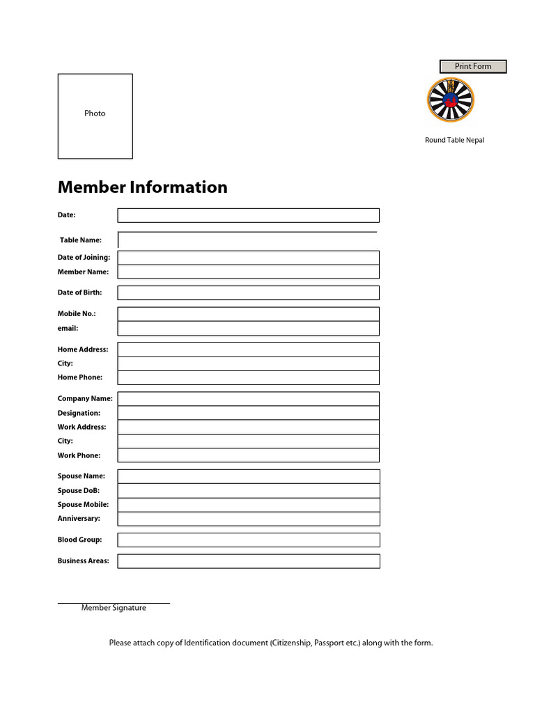 Round Table Nepal Member Form | PDF