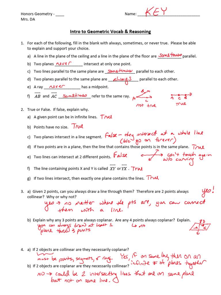 Lesson+2+ +sec+1.2 1.3+Geo+Reasoning+WS ANSWERS | PDF