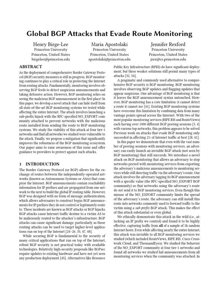 Evading BGP Monitoring Attacks | PDF | Computer Network | Networking ...