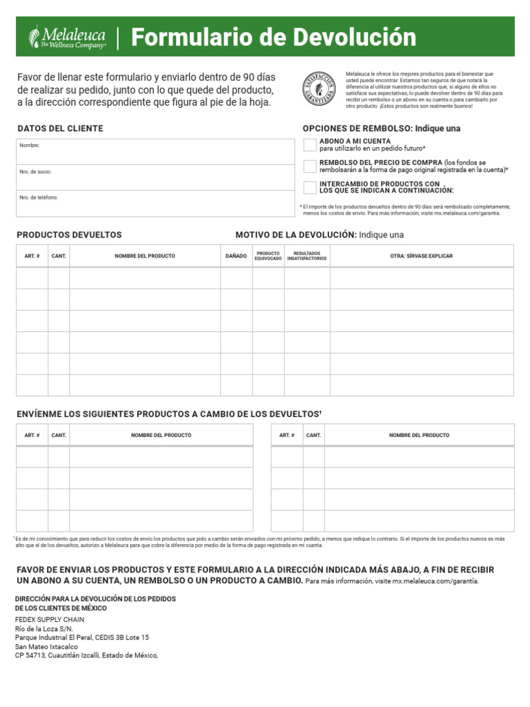 Return Order Form Es MX | PDF