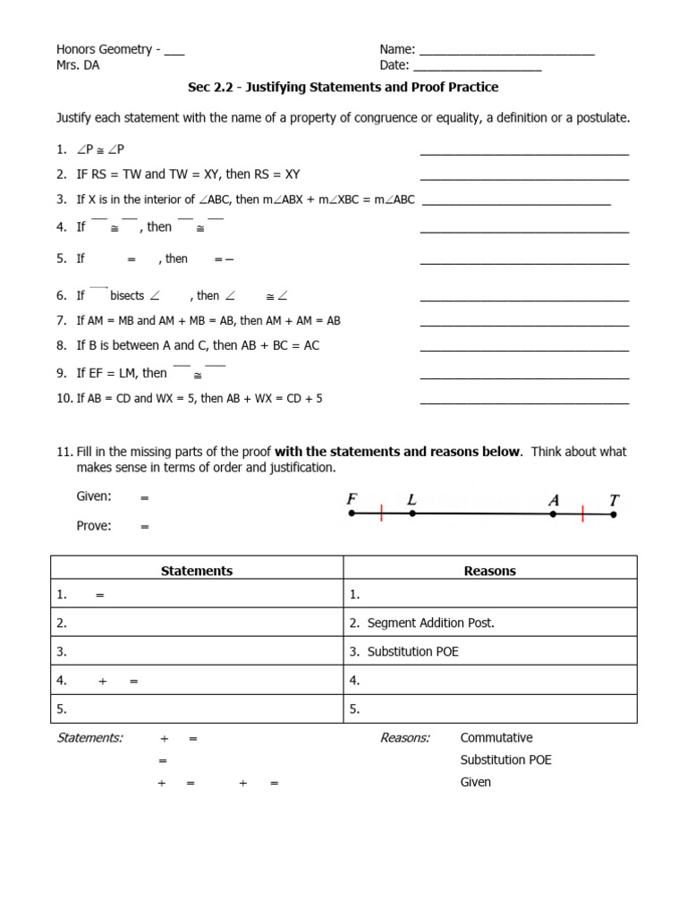 Lesson+4+ +sec+2.2+ +Justifying+Statements+&+Proof+Practice | PDF ...