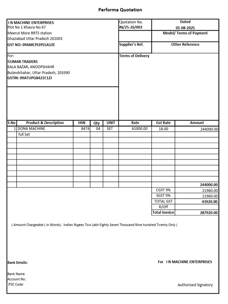 I N Machine Quotation 003 | PDF