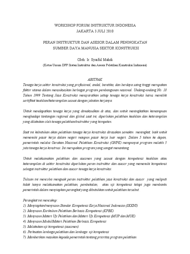Peran Instruktur dalam Pelatihan Konstruksi | PDF