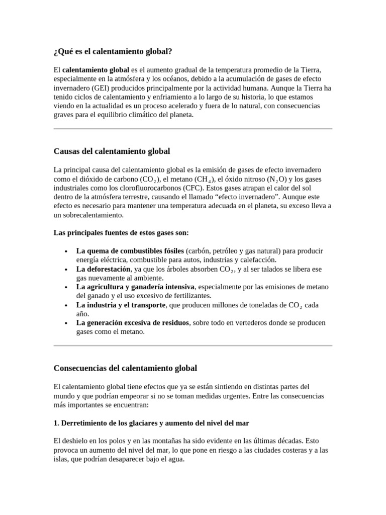 El Calentamiento Global | PDF | Gases de efecto invernadero | Cambio ...