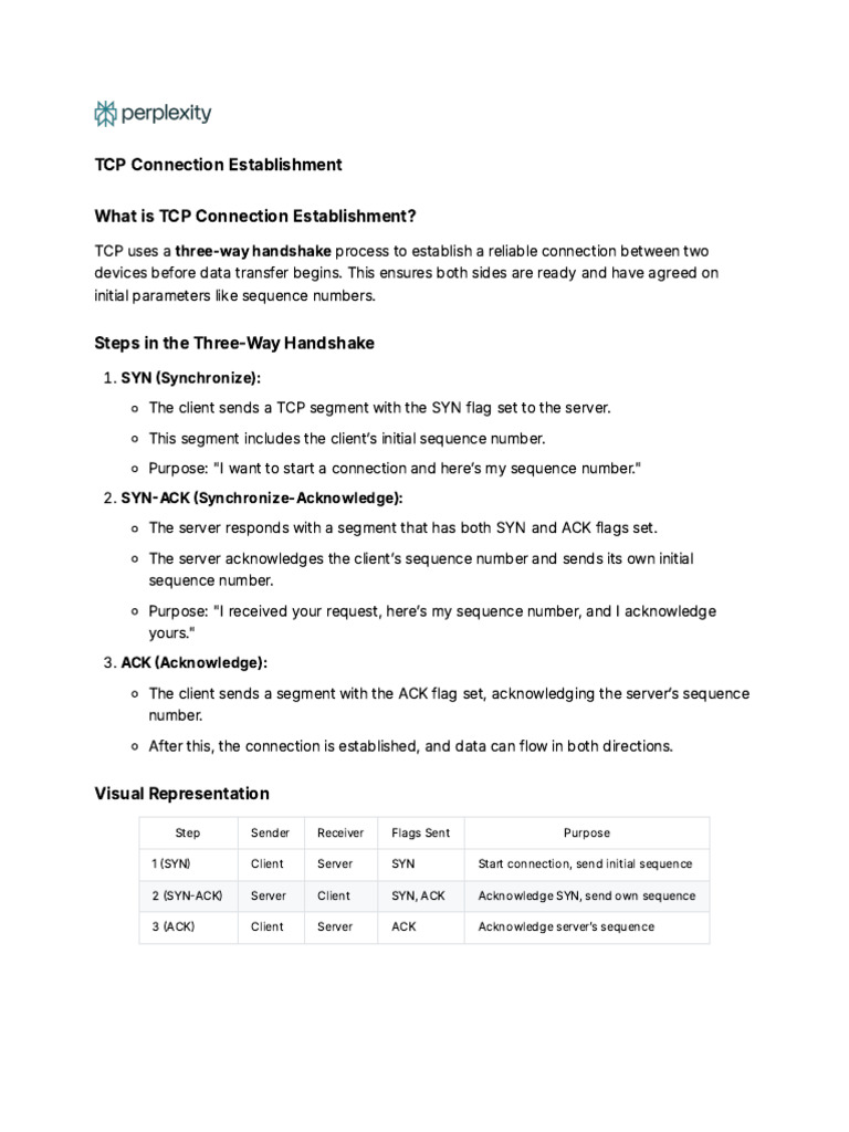 TCP Connection Establishment | PDF | Transmission Control Protocol ...